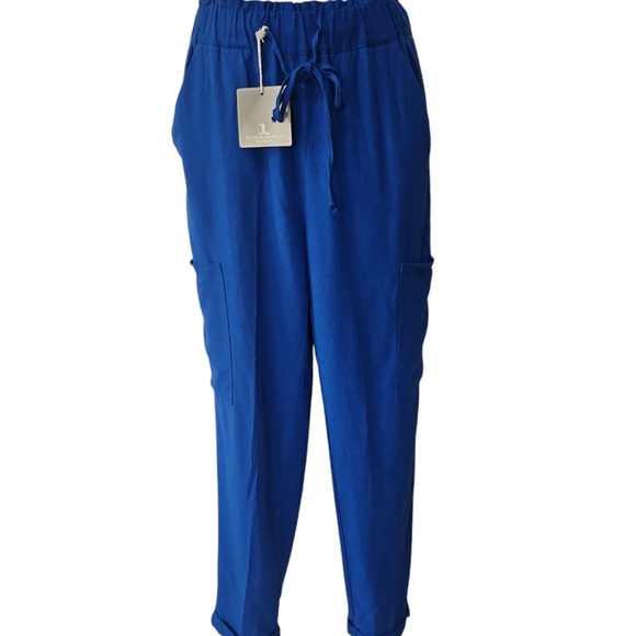 Jules&Leopard Women Casual Cargo Pants 👖 Drawstring Elastane Waist Size XS/TP - Picture 2 of 16